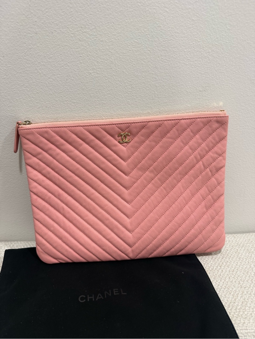 Chanel Pink Quilted Zip O-Case Medium